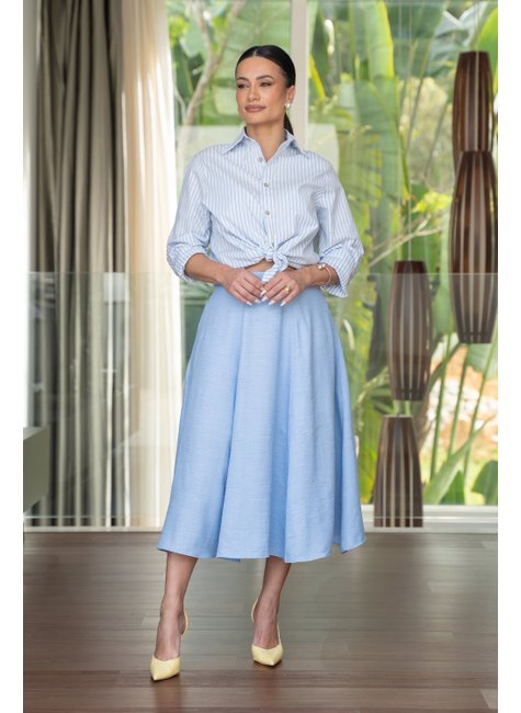 Saia Midi Cintura Alta Com Bolsos Laterais