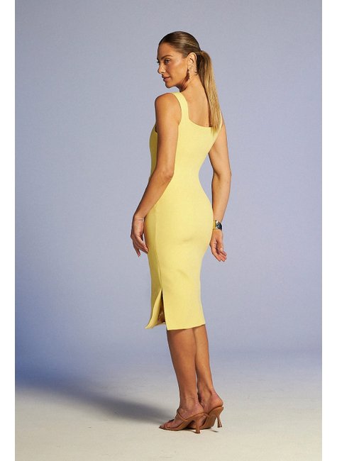 07 vestido alfaiataria acinturado midi com alcas amarelo g